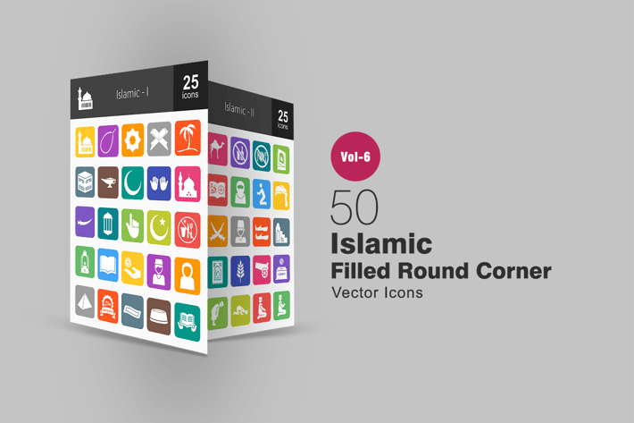 50 Islamic Filled Round Corner Icons