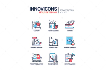 Housekeeping services - line design style icons