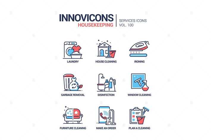 Housekeeping services - line design style icons