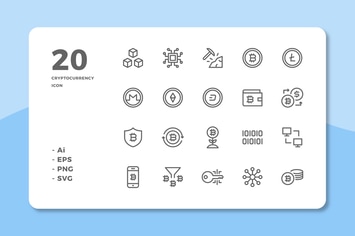 20 Cryptocurrency Icons (Line)