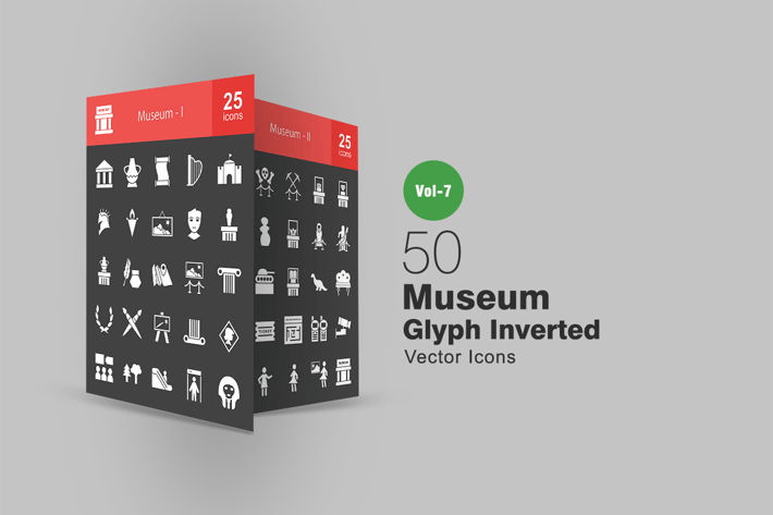 50 Museum Glyph Inverted Icons