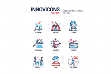 Circus - modern colorful line design style icons