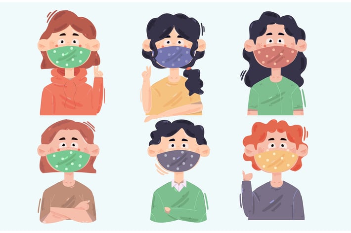 Avatars Wearing Fabric Masks Illustration