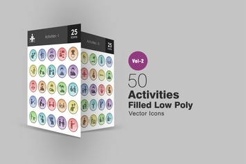 50 Activities Filled Low Poly Icons