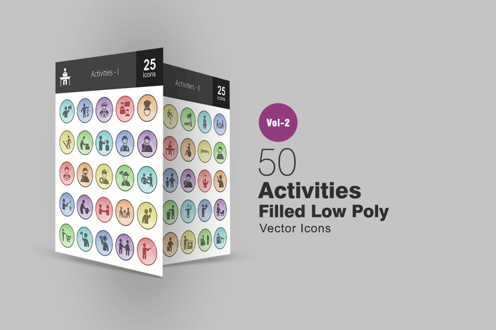 50 Activities Filled Low Poly Icons