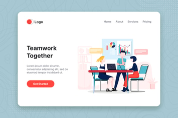 Teamwork together flat concept for Landing page