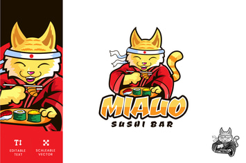 Miauo Sushi Bar Logo Illustration Vector