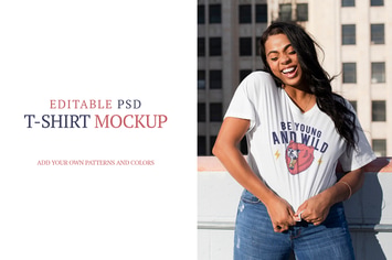 Woman wearing Minimal white crop top mockup