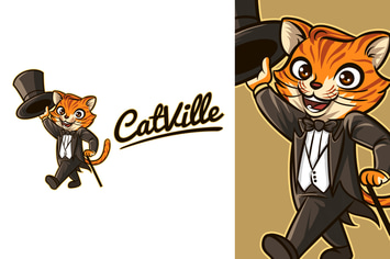 Cat Ville - Cat Mascot Wearing Tuxedo Logo