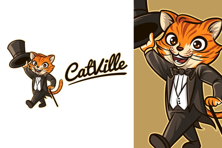 Cat Ville - Cat Mascot Wearing Tuxedo Logo