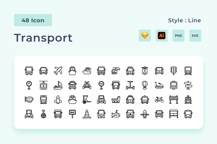 Transportation Outline Style Icon Pack