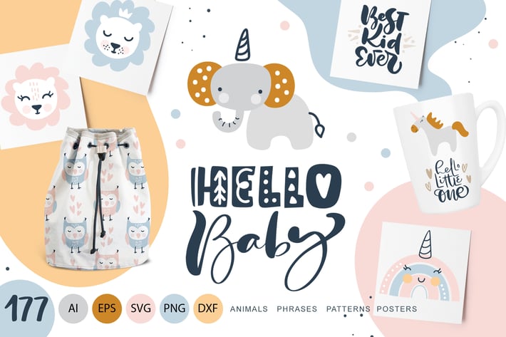 Hello Baby animals & calligraphy