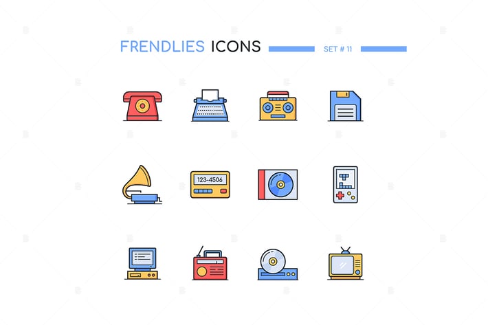 Retro Technologies - Line Design Style Icons Set