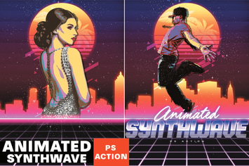 Animated 80's Synthwave Poster - Photoshop Action