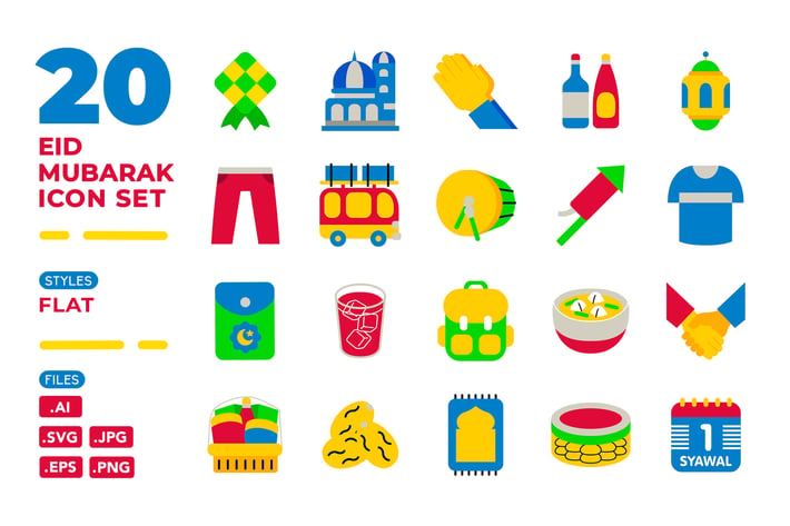 Eid Mubarak Icon Set (Flat)