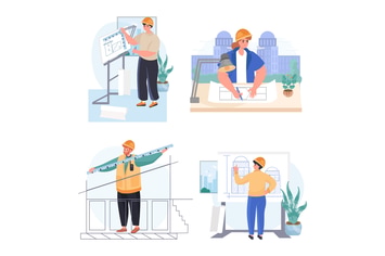 Architects Profession Concept Scenes Set