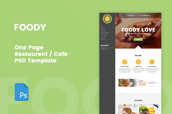 Foody - One Page Restaurant/Recipe PSD Template