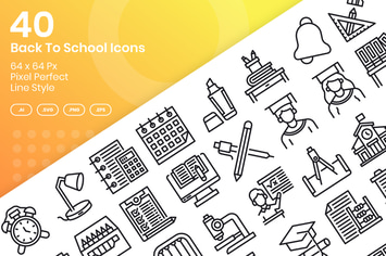 40 Back To School Icons Set - Line