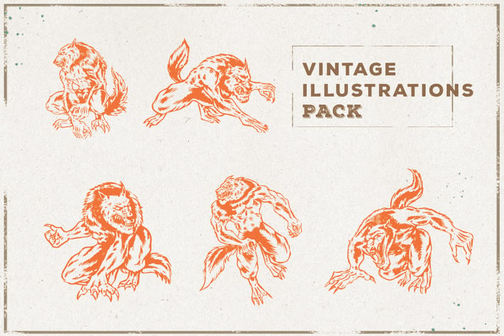 Vintage Warewolf Illustration Pack