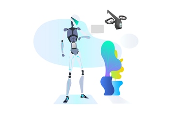 Drones Support Robot Cop Illustration