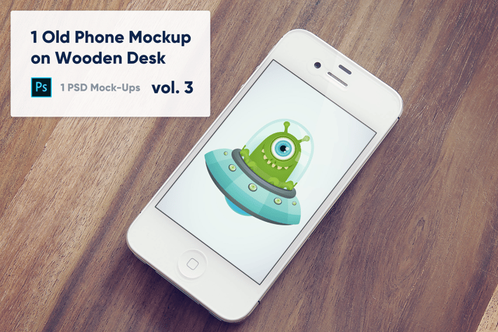 1 Old Phone Mockup on Wooden Desk Vol.3