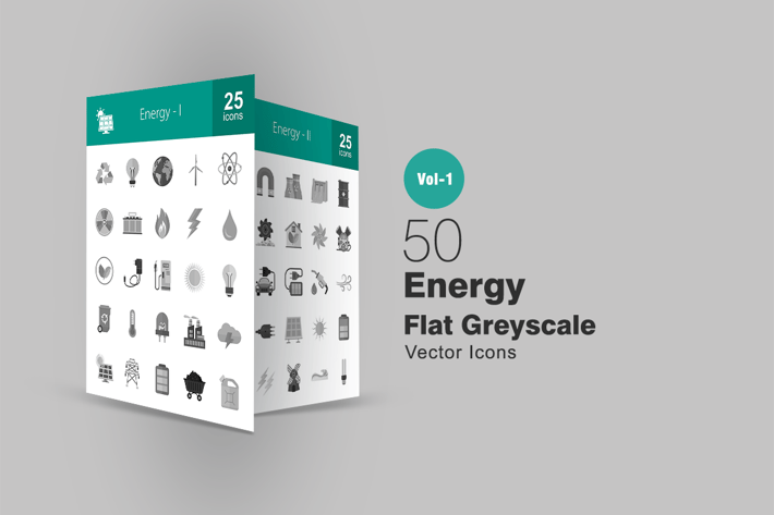 50 Energy Greyscale Icons