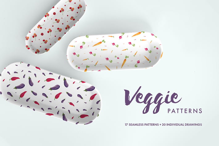 Watercolor Veggie Patterns