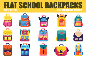 Flat School Backpacks Vector