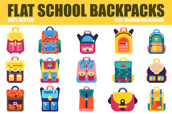 Flat School Backpacks Vector