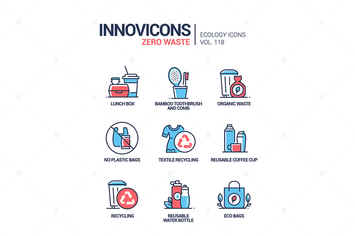 Zero waste - vector line design style icons set