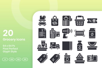20 Grocery  Icons Set - Glyph