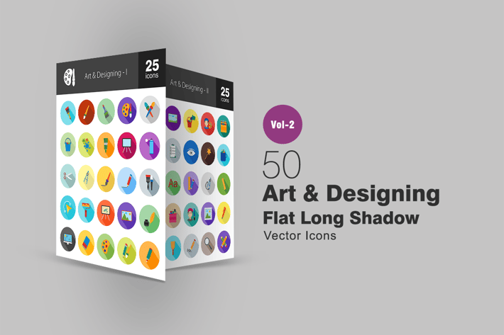 50 Art & Designing Flat Long Shadow Icons