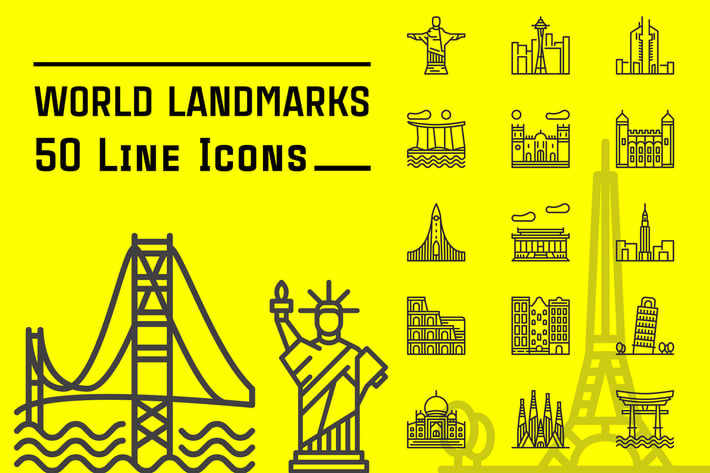World Landmarks Line Icons