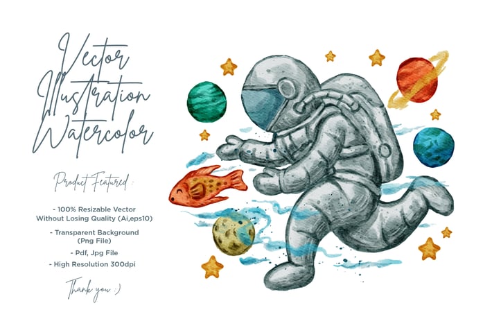 cute astronaut illustration with watercolor