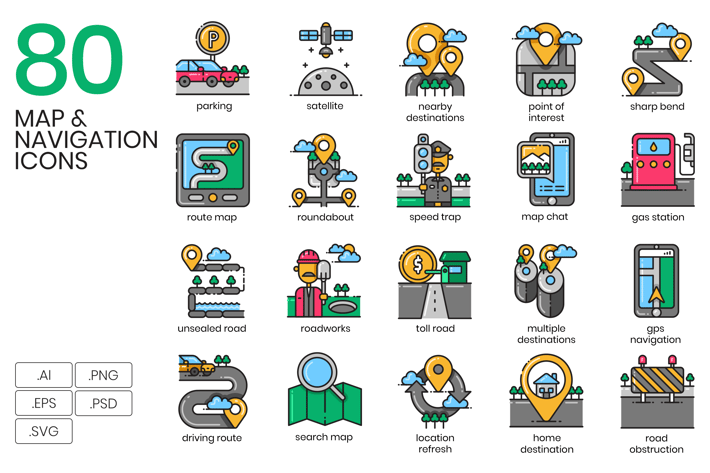 80 Map & Navigation Icons