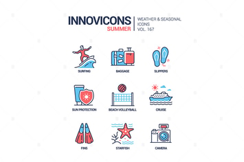 Summer - modern line design style icons set