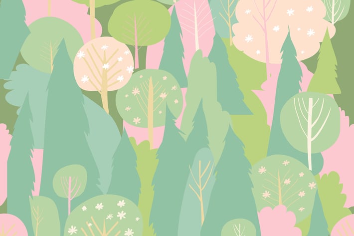 Seamless vector blossom forest pattern. Spring bac