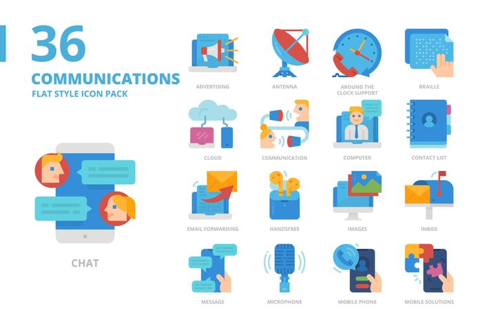 Communications Flat Style Icon Set