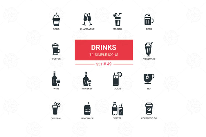 Alcohol and soft drinks - line design icons set