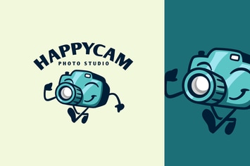Cartoon Walking Happy Camera Character Mascot Logo