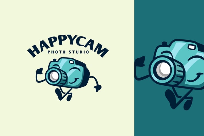 Cartoon Walking Happy Camera Character Mascot Logo