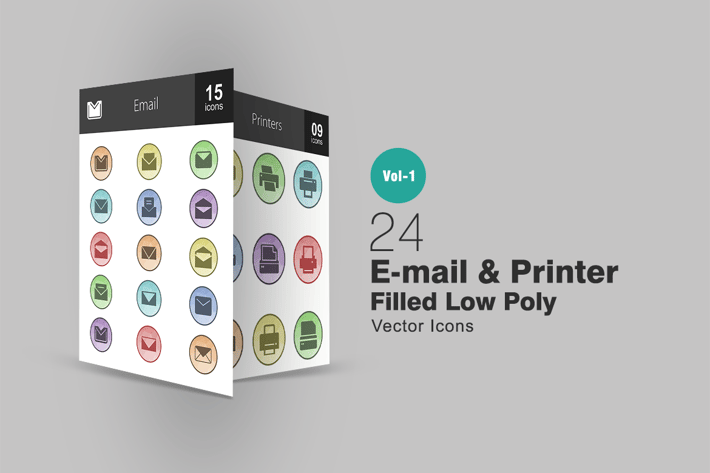 26 Email & Printer Filled Low Poly Icons