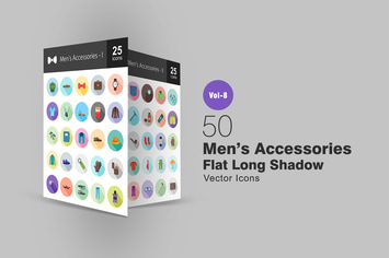 50 Men's Accessories Flat Shadowed Icons