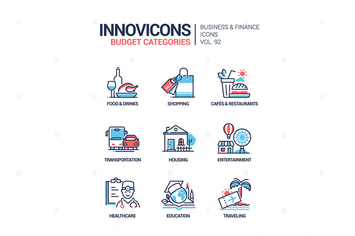 Budget categories - line design style icons set