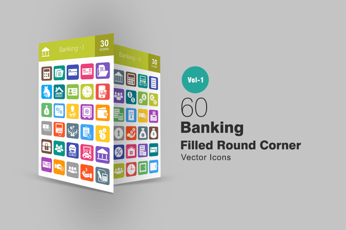 60 Banking Filled Round Corner Icons