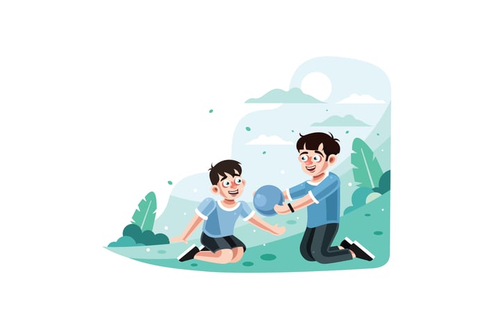 Two brothers playing ball in park