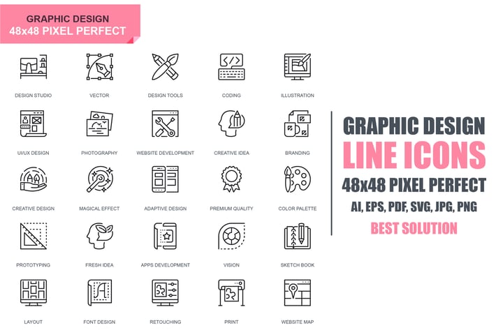 Simple Set Web and Graphic Design Line Icons