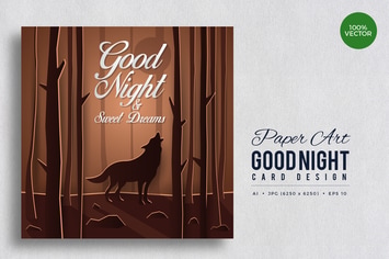 Paper Art Good Night Vector Card Vol.4