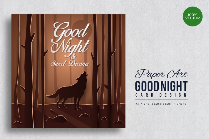 Paper Art Good Night Vector Card Vol.4