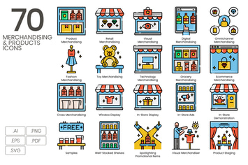 70 Merchandising & Products Line Icons 